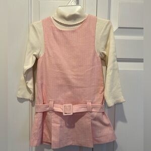 Pink Sleeveless Belted Dress with Cream Long Sleeve Turtleneck Onesie-24 mos-NWT